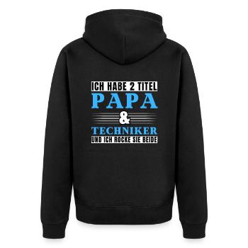Ich habe 2 Titel Papa und Techniker - Unisex Premium Bio Zip Hoodie - Schwarz - Hinten - Nico (187cm)
