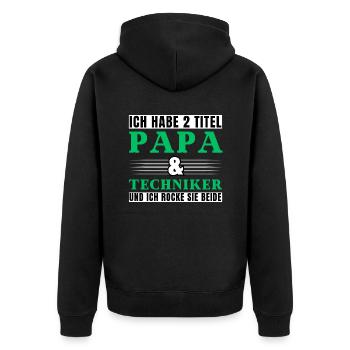 Ich habe 2 Titel Papa und Techniker - Unisex Premium Bio Zip Hoodie - Schwarz - Hinten - Nico (187cm)