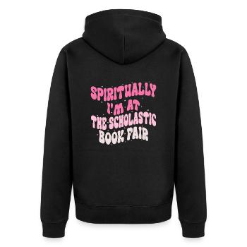 Geistlich bin ich auf der Scholastic Book Fair - Unisex Premium Bio Zip Hoodie - Schwarz - Hinten - Nico (187cm)