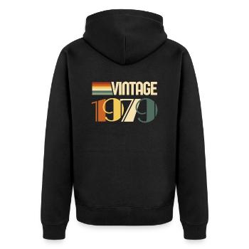 Jahrgang 1979 - 1979 Jubiläumsgeschenk - Unisex Premium Bio Zip Hoodie - Schwarz - Hinten - Nico (187cm)