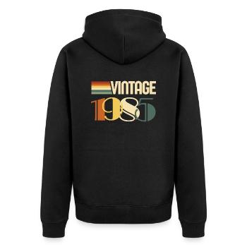 Jahrgang 1985 - 1985 Jubiläumsgeschenk - Unisex Premium Bio Zip Hoodie - Schwarz - Hinten - Nico (187cm)