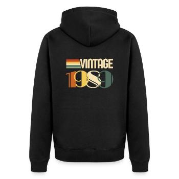 Jahrgang 1989 - 1989 Jubiläumsgeschenk - Unisex Premium Bio Zip Hoodie - Schwarz - Hinten - Nico (187cm)
