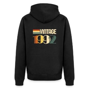 Jahrgang 1992 - 1992 Jubiläumsgeschenk - Unisex Premium Bio Zip Hoodie - Schwarz - Hinten - Nico (187cm)