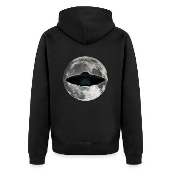 UFO Moon - Unisex Premium Bio Zip Hoodie - Schwarz - Hinten - Nico (187cm)