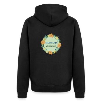 Darmanin resigns - Unisex Premium Organic Zip Hoodie - black - Back - Nico (187cm)