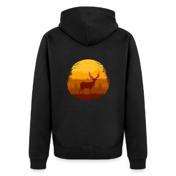 Herbstwald und Rehe - Unisex Premium Bio Zip Hoodie - Schwarz - Hinten - Nico (187cm)