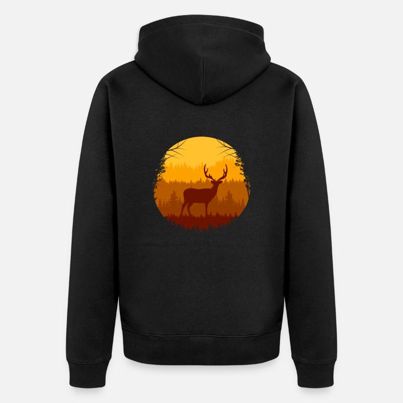 Forêt d’automne et cerfs - Veste à capuche bio Premium Unisexe - noir