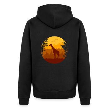 Herbstwald und Giraffe - Unisex Premium Bio Zip Hoodie - Schwarz - Hinten - Nico (187cm)
