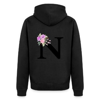 Lila Blumenbuchstabe n - Unisex Premium Bio Zip Hoodie - Schwarz - Hinten - Nico (187cm)