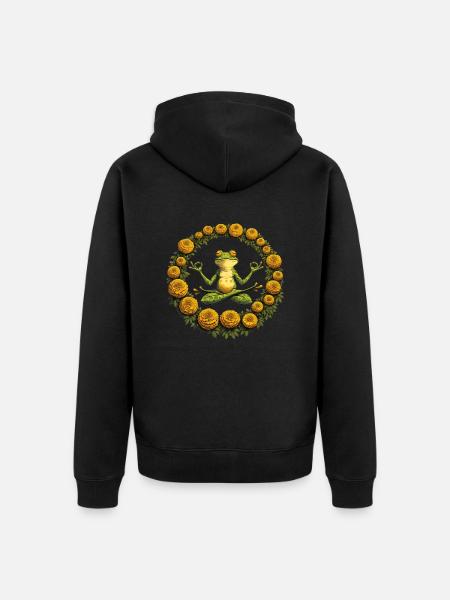 Meditation Frog - Unisex Premium Organic Zip Hoodie - black