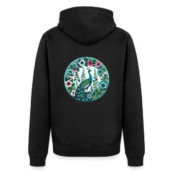Vintage Pfau - Unisex Premium Bio Zip Hoodie - Schwarz - Hinten - Nico (187cm)