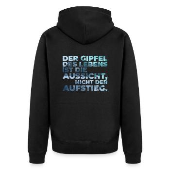 Der Gipfel des Lebens? Aussicht nicht Aufstieg! - Unisex Premium Bio Zip Hoodie - Schwarz - Hinten - Nico (187cm)