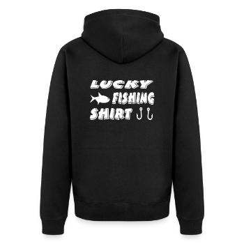 Angeln - Unisex Premium Bio Zip Hoodie - Schwarz - Hinten - Nico (187cm)