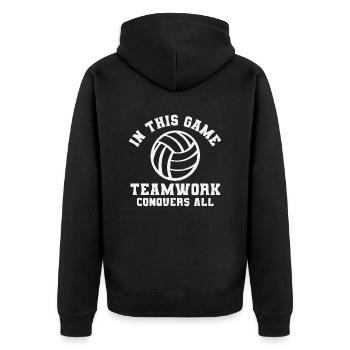 In This Game Teamwork volleyball - Unisex Premium Bio Zip Hoodie - Schwarz - Hinten - Nico (187cm)