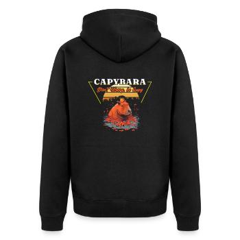 Capybara Retro Vintage 80s Vaporwave Aesthetic - Unisex Premium Organic Zip Hoodie - black - Back - Nico (187cm)
