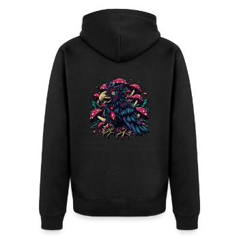 Psychedelischer Rabe mit Pilzen - Unisex Premium Bio Zip Hoodie - Schwarz - Hinten - Nico (187cm)