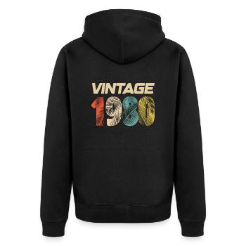 Vintage 1980er Retro - Bestseller - Unisex Premium Bio Zip Hoodie - Schwarz - Hinten - Nico (187cm)