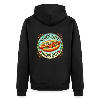 Sonnen raus Brötchen raus - Unisex Premium Bio Zip Hoodie - Schwarz - Hinten - Nico (187cm)