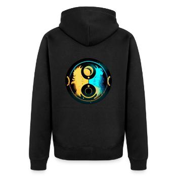 Yin-Yang-Harmonie - Unisex Premium Bio Zip Hoodie - Schwarz - Hinten - Nico (187cm)