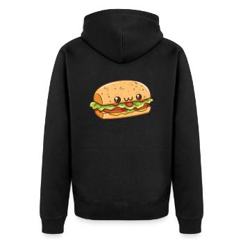 Kawaii-Burger mit glücklichem Gesicht - Unisex Premium Bio Zip Hoodie - Schwarz - Hinten - Nico (187cm)