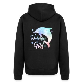 Dolphin Girl Beach Vacation Marine Biology - Unisex Premium Bio Zip Hoodie - Schwarz - Hinten - Nico (187cm)