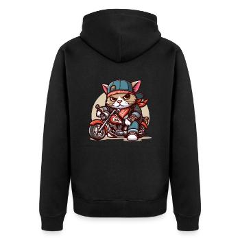 Chat forcé : tyran à moto - Veste à capuche bio Premium Unisexe - noir - Dos - Nico (187cm)