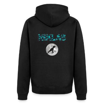 NIKLAS - Schöner Jungen Name mit Dinosaurier - Unisex Premium Bio Zip Hoodie - Schwarz - Hinten - Nico (187cm)