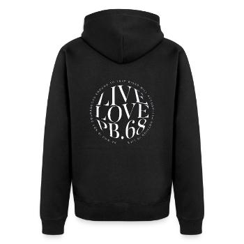 Live Love Paintball, inspirierende Sprüche - Unisex Premium Bio Zip Hoodie - Schwarz - Hinten - Nico (187cm)
