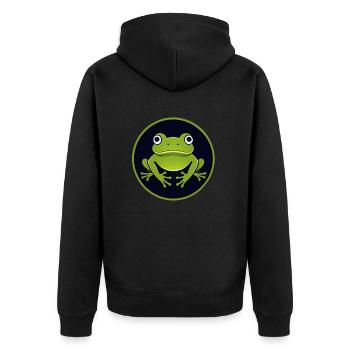 Quirliger Frosch - Unisex Premium Bio Zip Hoodie - Schwarz - Hinten - Nico (187cm)