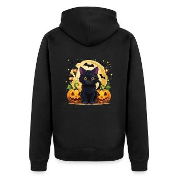 Halloween-Katze - Unisex Premium Bio Zip Hoodie - Schwarz - Hinten - Nico (187cm)