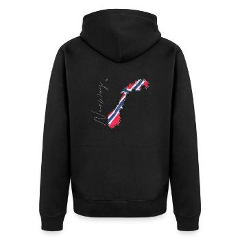 Norwegen Flagge in der Norwegen Landkarte EN - Unisex Premium Bio Zip Hoodie - Schwarz - Hinten - Nico (187cm)