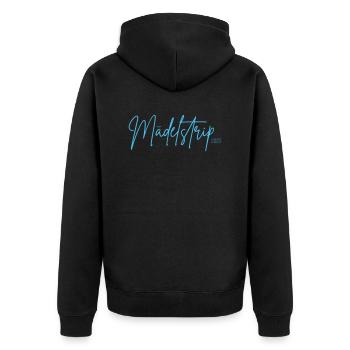 Mädelstrip - Unisex Premium Bio Zip Hoodie - Schwarz - Hinten - Nico (187cm)