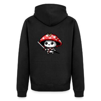 8bit Pilz-Samurai - Unisex Premium Bio Zip Hoodie - Schwarz - Hinten - Nico (187cm)
