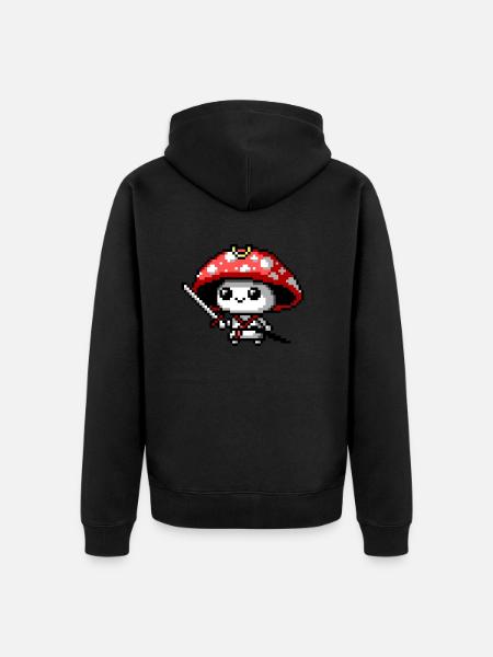 8bit Mushroom Samurai - Unisex Premium Organic Zip Hoodie - black