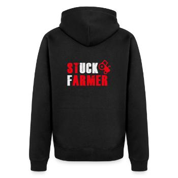 STUCK FARMER RED GREY - Unisex Premium Organic Zip Hoodie - black - Back - Nico (187cm)