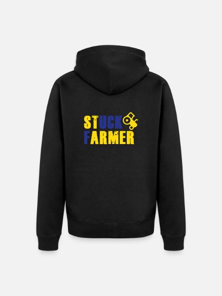 STUCK FARMER YELLOW BLUE - Unisex Premium Organic Zip Hoodie - black