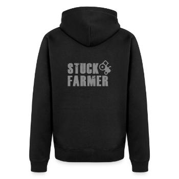 STUCK FARMER DARK GREY - Unisex Premium Organic Zip Hoodie - black - Back - Nico (187cm)