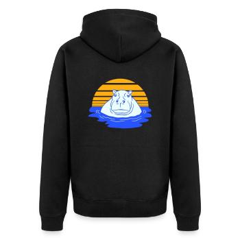 Nilpferd schwimmt Wasser Sonne Süß Comic Cartoon - Unisex Premium Bio Zip Hoodie - Schwarz - Hinten - Nico (187cm)