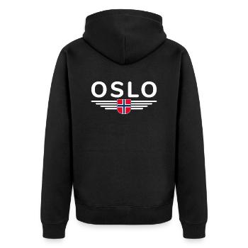 Oslo T-shirt for fans and Norway lovers - Unisex Premium Organic Zip Hoodie - black - Back - Nico (187cm)