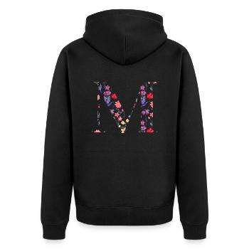 Personalized Floral Letter M - Gift Idea - Unisex Premium Organic Zip Hoodie - black - Back - Nico (187cm)