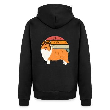 Border collie Retro sunset - Unisex Premium Organic Zip Hoodie - black - Back - Nico (187cm)