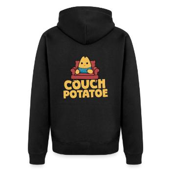 Couchpotatoe Entspannung - Unisex Premium Bio Zip Hoodie - Schwarz - Hinten - Nico (187cm)