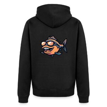 Piranha Fische Comic Cool - Unisex Premium Bio Zip Hoodie - Schwarz - Hinten - Nico (187cm)