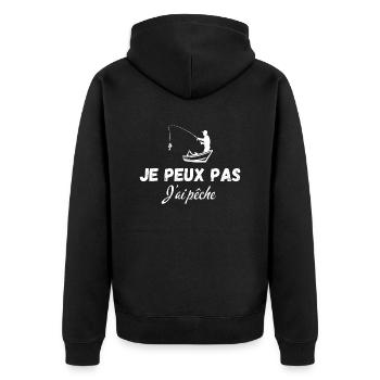 Ich kann nicht, ich habe gefischt - Unisex Premium Bio Zip Hoodie - Schwarz - Hinten - Nico (187cm)