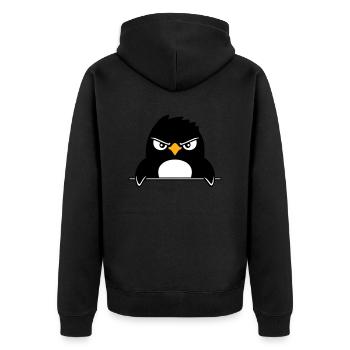 Pinguin Guckt Ernst Böse Gefährlich hinter Mauer - Unisex Premium Bio Zip Hoodie - Schwarz - Hinten - Nico (187cm)