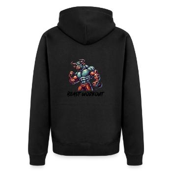 Stier Beast Workout - Unisex Premium Bio Zip Hoodie - Schwarz - Hinten - Nico (187cm)