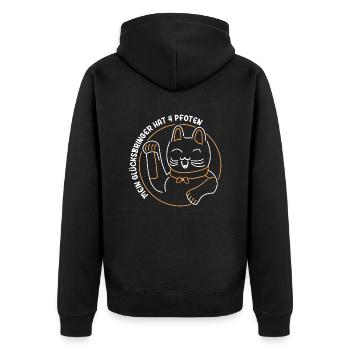 Katzen Glücksbringer, Geschenk Katzenbesitzer - Unisex Premium Bio Zip Hoodie - Schwarz - Hinten - Nico (187cm)