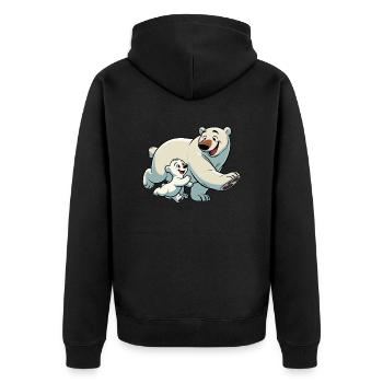 Eisbärenmutter mit herumtollendem Kind - Unisex Premium Bio Zip Hoodie - Schwarz - Hinten - Nico (187cm)