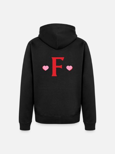 Letter f red hearts - Unisex Premium Organic Zip Hoodie - black