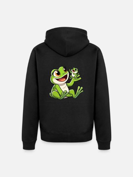 Froschmutter mit herumtollendem Kind - Unisex Premium Bio Zip Hoodie - Schwarz